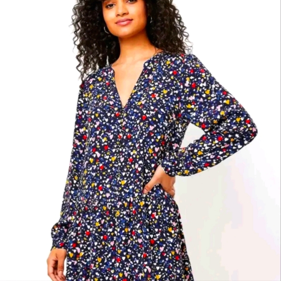 LOFT Dresses & Skirts - LOFT Heart Button Ruffle Dress Multicolor Size L Large